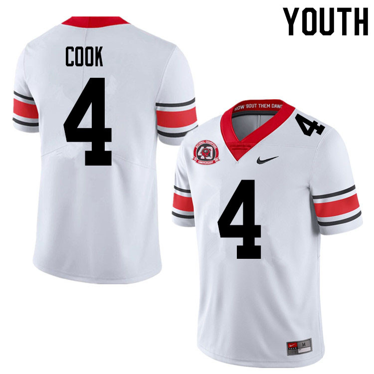 Georgia Bulldogs Youth James Cook #4 White 2020 1980 National Champions 40th Anniversary Stitched College UGA Football Jersey 23OW017GX